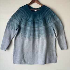 J. Jill 2X Tunic Sweater Green and Gray CottonPoly Blend